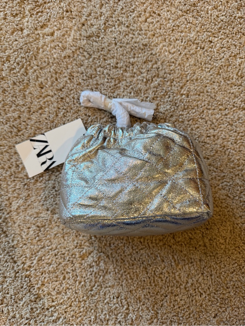 Zara Silver Metallic Drawstring Wristlet